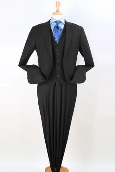 Apollo King Designer Brand Mens Two Button Pleated Pant Classic Fit Vested Suit in Black