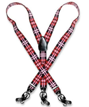 Men'S Design Black Red White Suspenders For Men Y Shape Elastic Buttons & Clips
