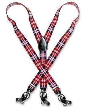 Men'S Design Black Red White Suspenders For Men Y Shape Elastic Buttons & Clips