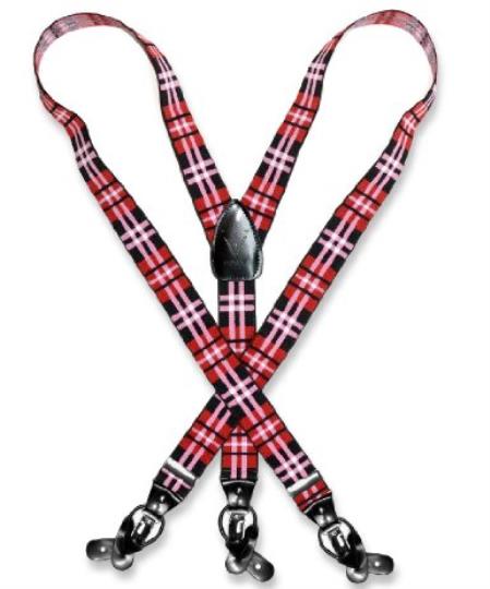 Men'S Design Black Red White Suspenders For Men Y Shape Elastic Buttons & Clips