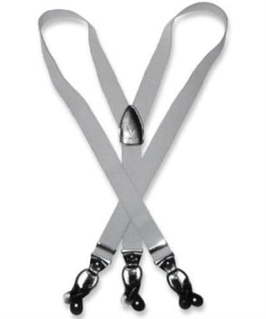 Men'S Silver Grey Suspenders For Men Y Shape Back Elastic Button & Clip Convertible