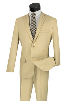 Mens Basic 2 Button Classic Fit Poplin Suit in Beige - Image 9