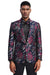 Mens Black Blazer - Men's Slim Fit Shawl Lapel Dinner Jacket in Navy & Fucshia Pink Floral Design