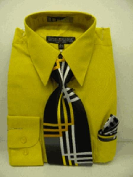 Affordable Clearance Cheap Mens Dress Shirt Sale Online Trendy - Gold~Yellow~Mustard Tie Set Men's Dress Shirt