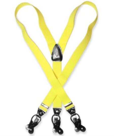Men'S Yellow Suspenders For Men Y Shape Back Elastic Button & Clip Convertible