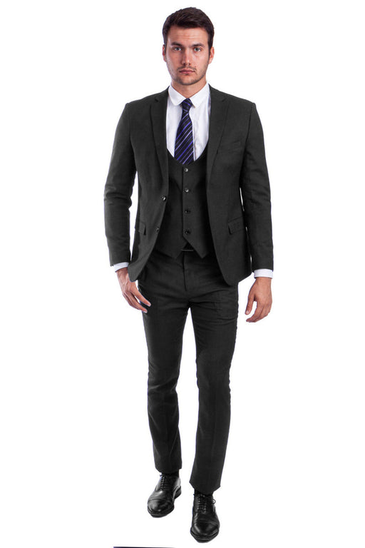 "Black Skinny Fit Men's Suit - Two Button Vested Style"
