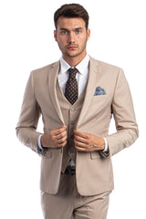 "Men's Slim Fit Two-Button Vested Suit in Medium Tan - CLOSE OUT 48R"