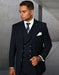 Mens Gangster Pinstripe 2 Button Double Breasted Vest Suit in Navy