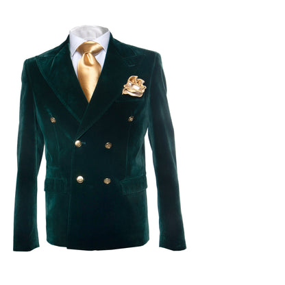 Men’s Rossi Man Zeus Emerald Green Velvet Double Breasted Tuxedo Suit, Formal Wedding Prom Dinner Suit
