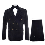 Men’s Rossi Man Zeus Black Velvet Double Breasted Tuxedo Suit, Formal Wedding Prom Dinner Suit Set