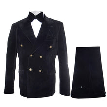 Men’s Rossi Man Zeus Black Velvet Double Breasted Tuxedo Suit, Formal Wedding Prom Dinner Suit Set