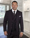 Mens Classic Fit Pleated Pant Wide Peak Lapel Wool Suit with Double Breasted Vest in Burgundy Pinstripe
