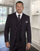 Mens Classic Fit Pleated Pant Wide Peak Lapel Wool Suit with Double Breasted Vest in Burgundy Pinstripe
