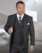 Mens Classic Fit Pleated Pant Wide Peak Lapel Wool Suit with Double Breasted Vest in Grey Pinstripe