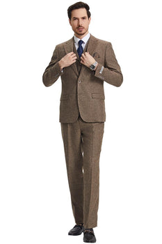 Men's Stacy Adams Vested Vintage Herringbone Tweed Suit in Light Brown - Image 4
