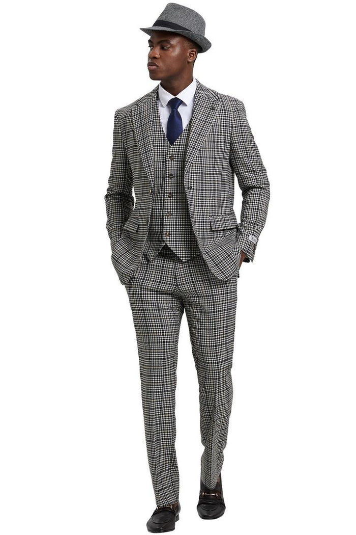 Men's Stacy Adams Vested Modern Fit Houndstooth Glen Plaid Suit in Grey & Green - Image 4
