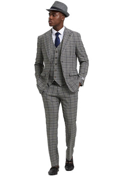 Men's Stacy Adams Vested Modern Fit Houndstooth Glen Plaid Suit in Grey & Green - Image 4