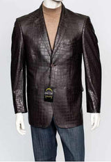 Zacchi Men's Italian Cut Men's Alligator Jacket Print Genuine Leather Feel 2 Button 29881 Brown Crocodile Print Blazer Available in Big and Tall