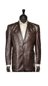 Zacchi Chocolate Brown Vegan Faux Leather Croc Pattern 2 Button Casual Blazer