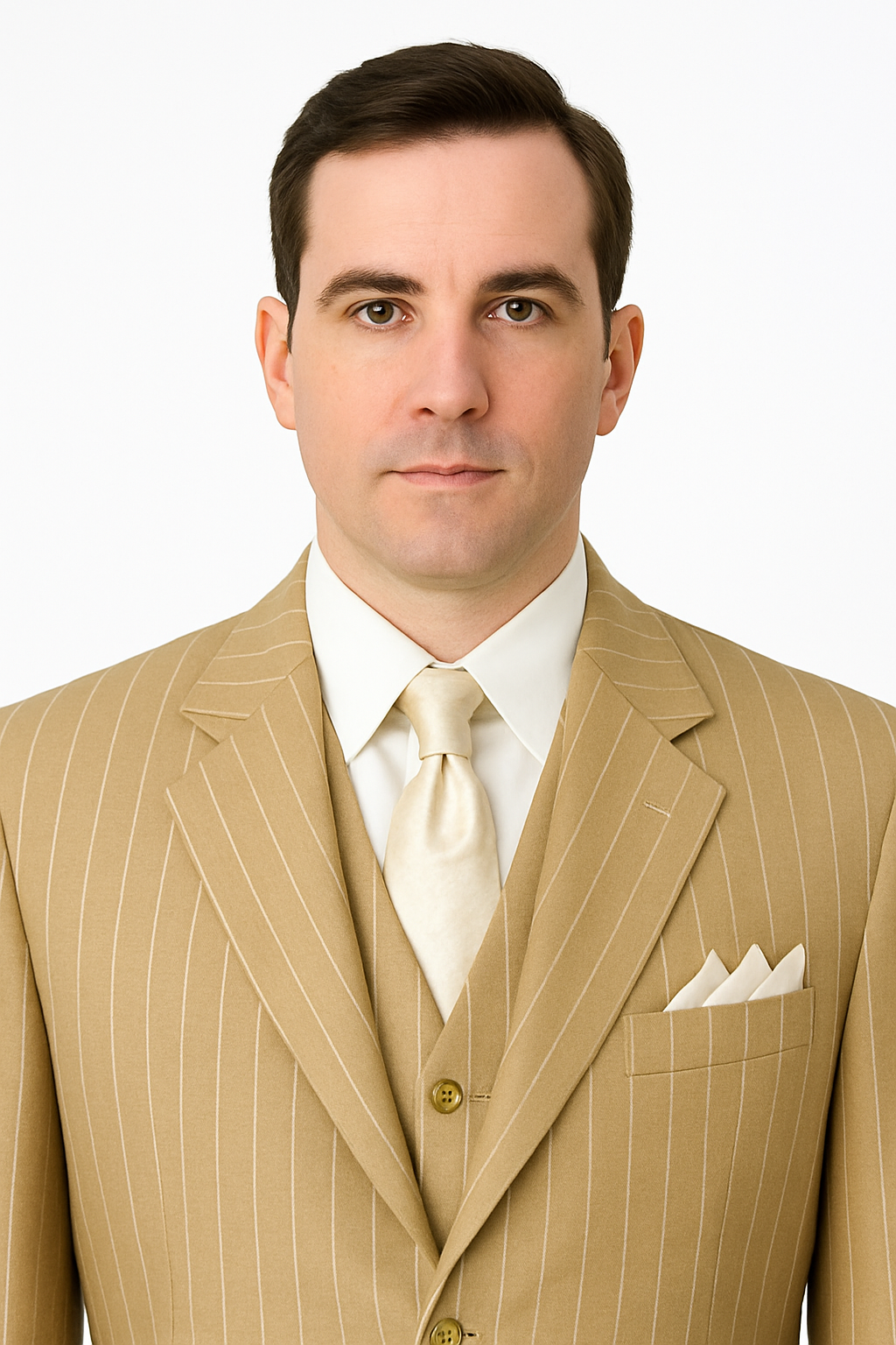 Luxury Beige Pinstripe 3-Piece Suit – Italian Inspired Formalwear - Image 4