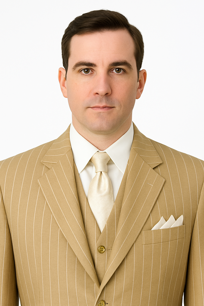 Luxury Beige Pinstripe 3-Piece Suit – Italian Inspired Formalwear - Image 4