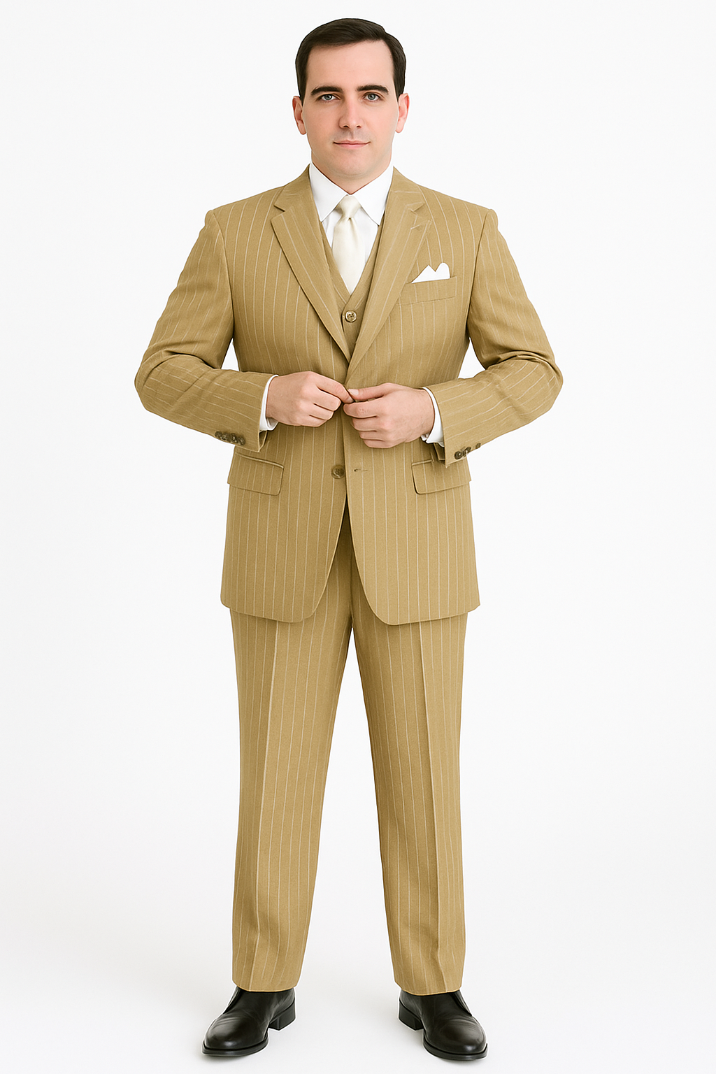 Luxury Beige Pinstripe 3-Piece Suit – Italian Inspired Formalwear - Image 6
