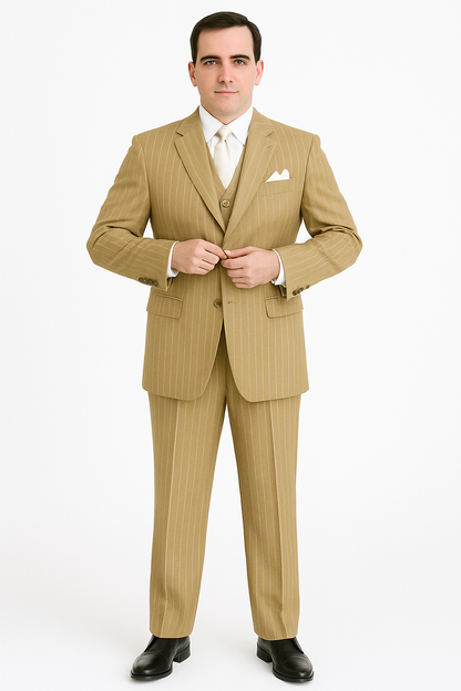 Luxury Beige Pinstripe 3-Piece Suit – Italian Inspired Formalwear - Image 6