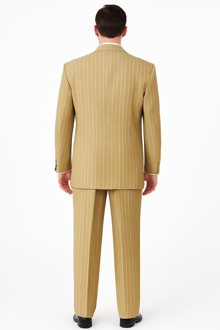 Luxury Beige Pinstripe 3-Piece Suit – Italian Inspired Formalwear - Image 3