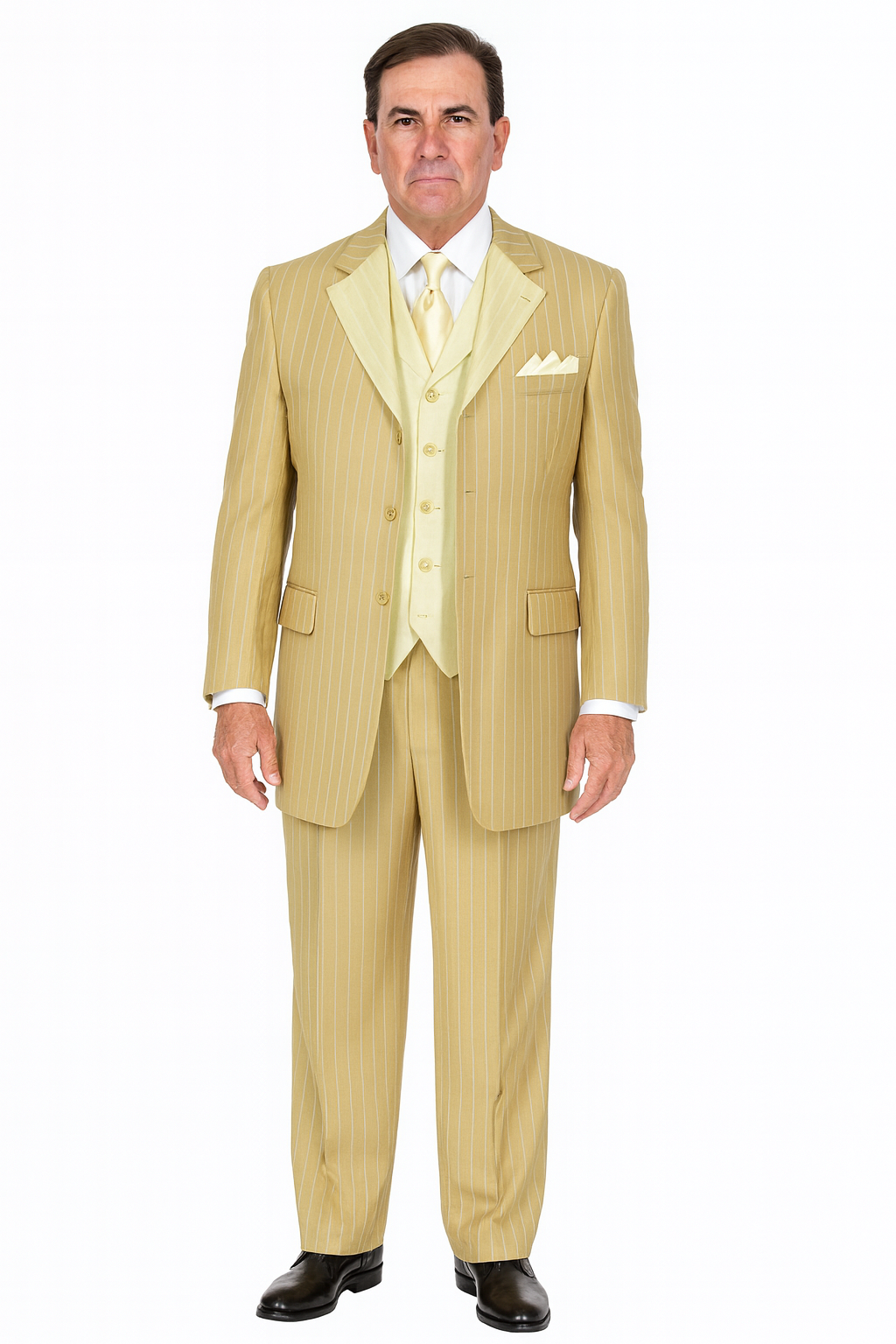 Luxury Beige Pinstripe 3-Piece Suit – Italian Inspired Formalwear