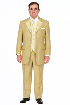 Luxury Beige Pinstripe 3-Piece Suit – Italian Inspired Formalwear