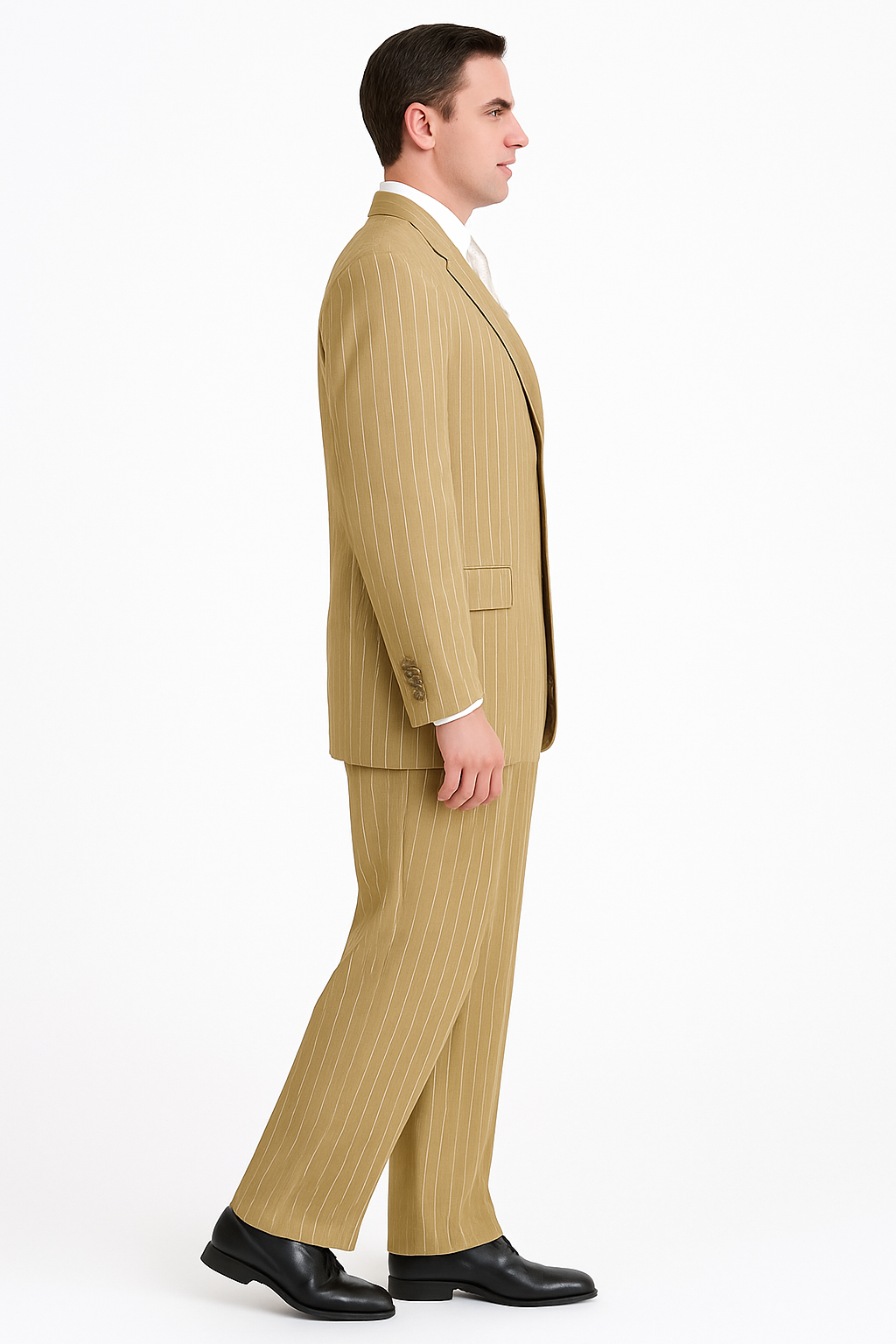 Luxury Beige Pinstripe 3-Piece Suit – Italian Inspired Formalwear - Image 2