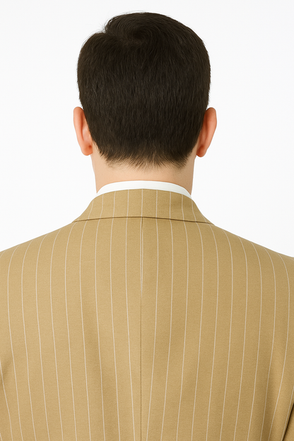 Luxury Beige Pinstripe 3-Piece Suit – Italian Inspired Formalwear - Image 5