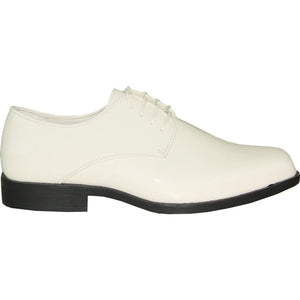 Bravo Mens Classic Plain Square Toe Shiny Patent Tuxedo Dress Shoe in Ivory