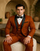 Men's Burnt Orange Tuxedo Suit – 3-Piece Slim Fit with Black Satin Shawl Lapel