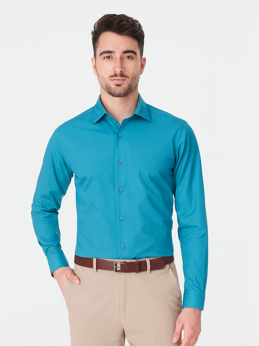 Affordable Clearance Cheap Mens Dress Shirt Sale Online Trendy - Slim Fit - Teal Color Men's Dress Shirt