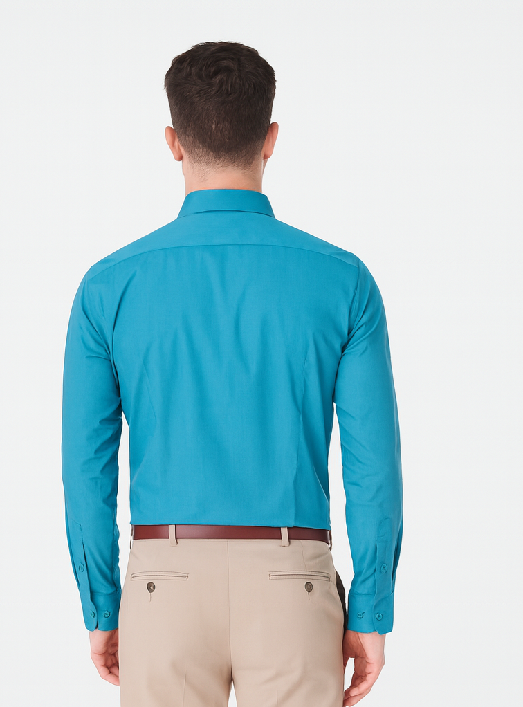 Affordable Clearance Cheap Mens Dress Shirt Sale Online Trendy - Slim Fit - Teal Color Men's Dress Shirt - Image 5