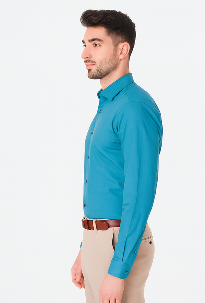 Affordable Clearance Cheap Mens Dress Shirt Sale Online Trendy - Slim Fit - Teal Color Men's Dress Shirt - Image 2