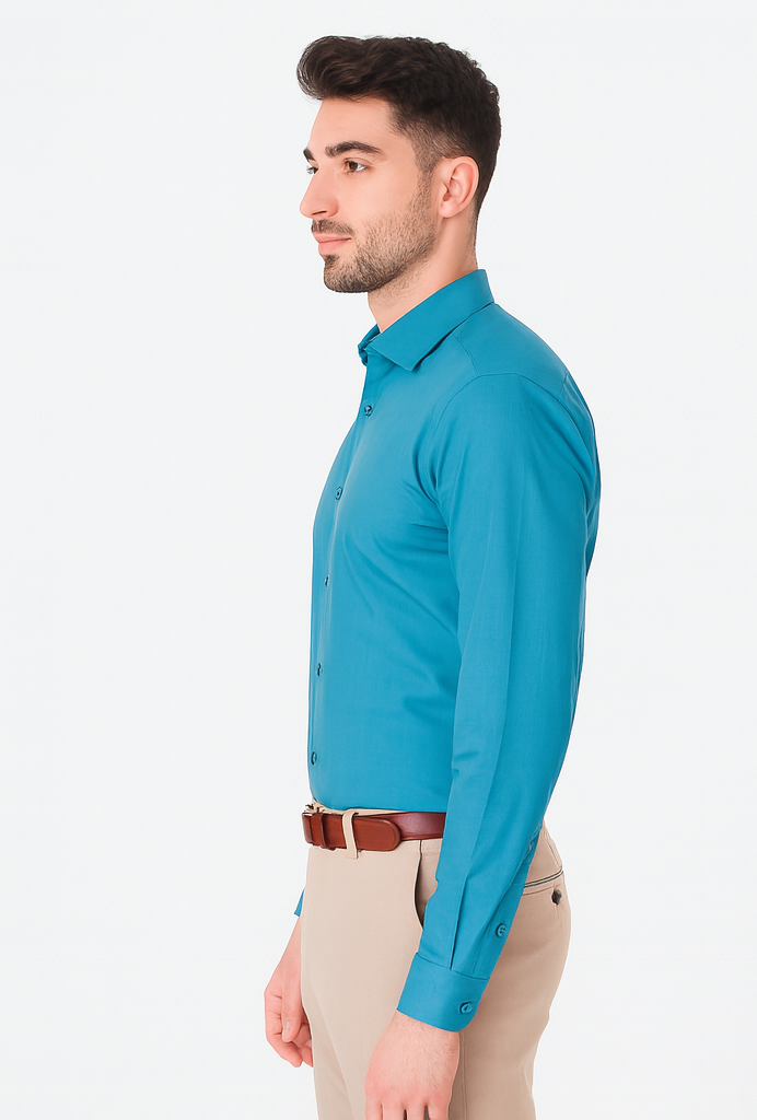Affordable Clearance Cheap Mens Dress Shirt Sale Online Trendy - Slim Fit - Teal Color Men's Dress Shirt - Image 2