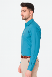 Affordable Clearance Cheap Mens Dress Shirt Sale Online Trendy - Slim Fit - Teal Color Men's Dress Shirt