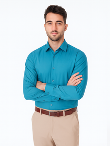 Affordable Clearance Cheap Mens Dress Shirt Sale Online Trendy - Slim Fit - Teal Color Men's Dress Shirt