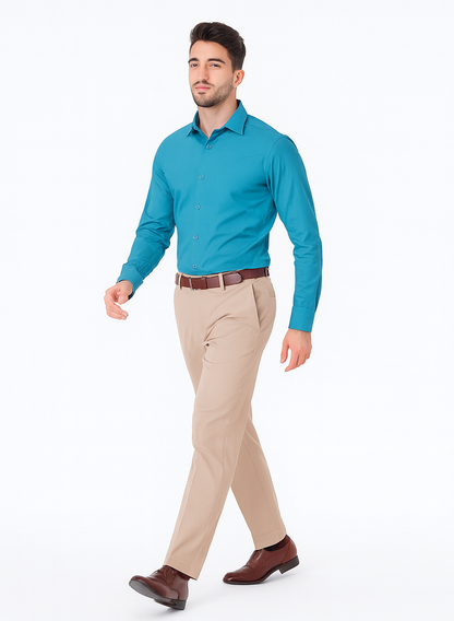 Affordable Clearance Cheap Mens Dress Shirt Sale Online Trendy - Slim Fit - Teal Color Men's Dress Shirt - Image 3