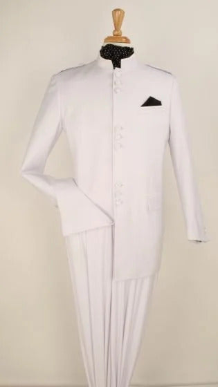 Apollo King Suit Men's 2 Piece Nehru Style Suit Apollo King White