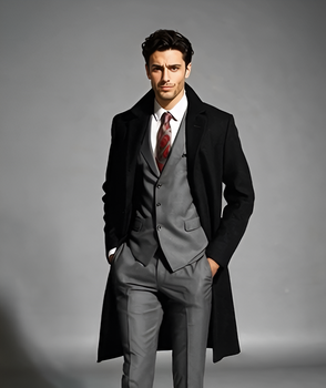 Mens Black Wool and Cashmere Overcoat – Full Length Topcoat or Three Quarter Carcoat - Image 6