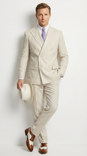 Mens Ivory Off White Double Breasted AI Capone Suit – Classic 1920s Vintage Gangster Style Formal Suit