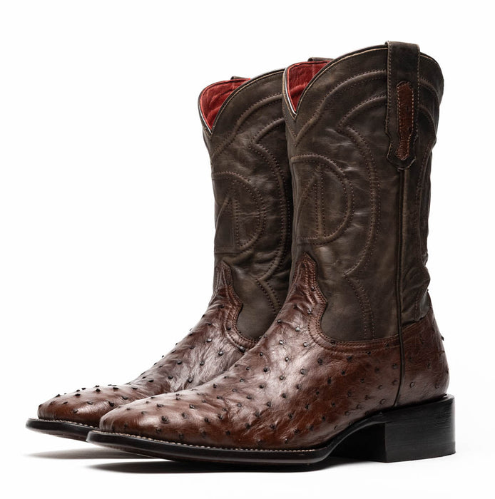 Marco Di Milano Alabama Kango Tabac Ostrich Quill Square Toe Cowboy Boots