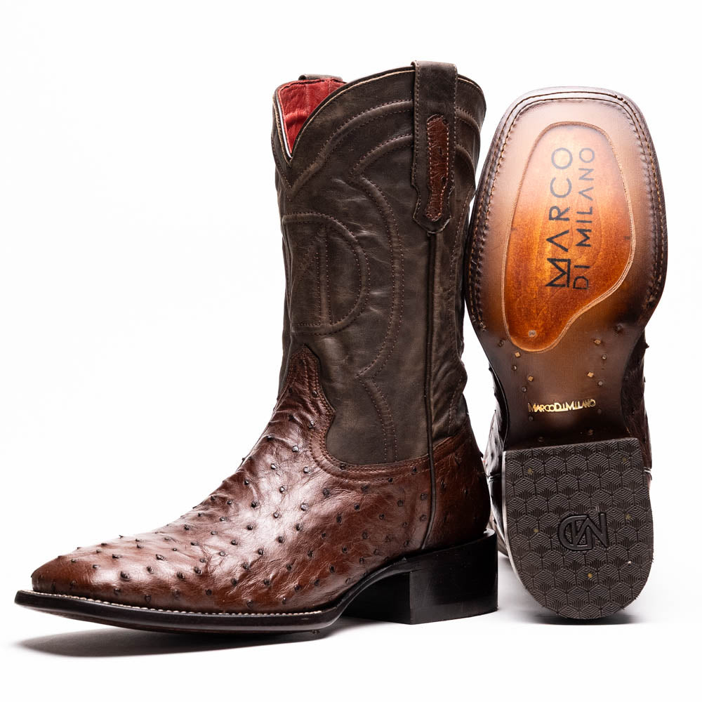 Kango Brown Ostrich Square Toe Boots main image 0