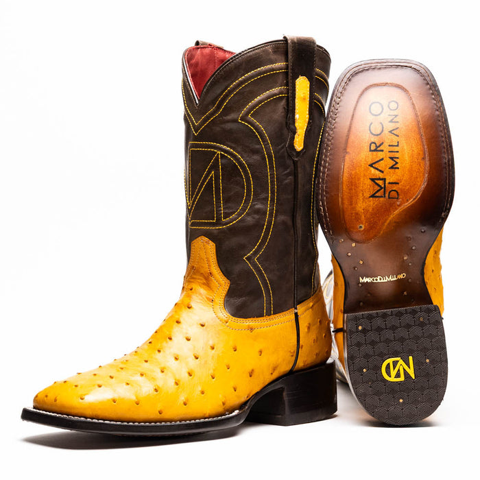 Marco Di Milano Alabama Buttercup Ostrich Quill Square Toe Cowboy Boots