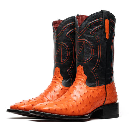 Marco Di Milano Alabama Orange Ostrich Quill Square Toe Cowboy Boots - Image 3