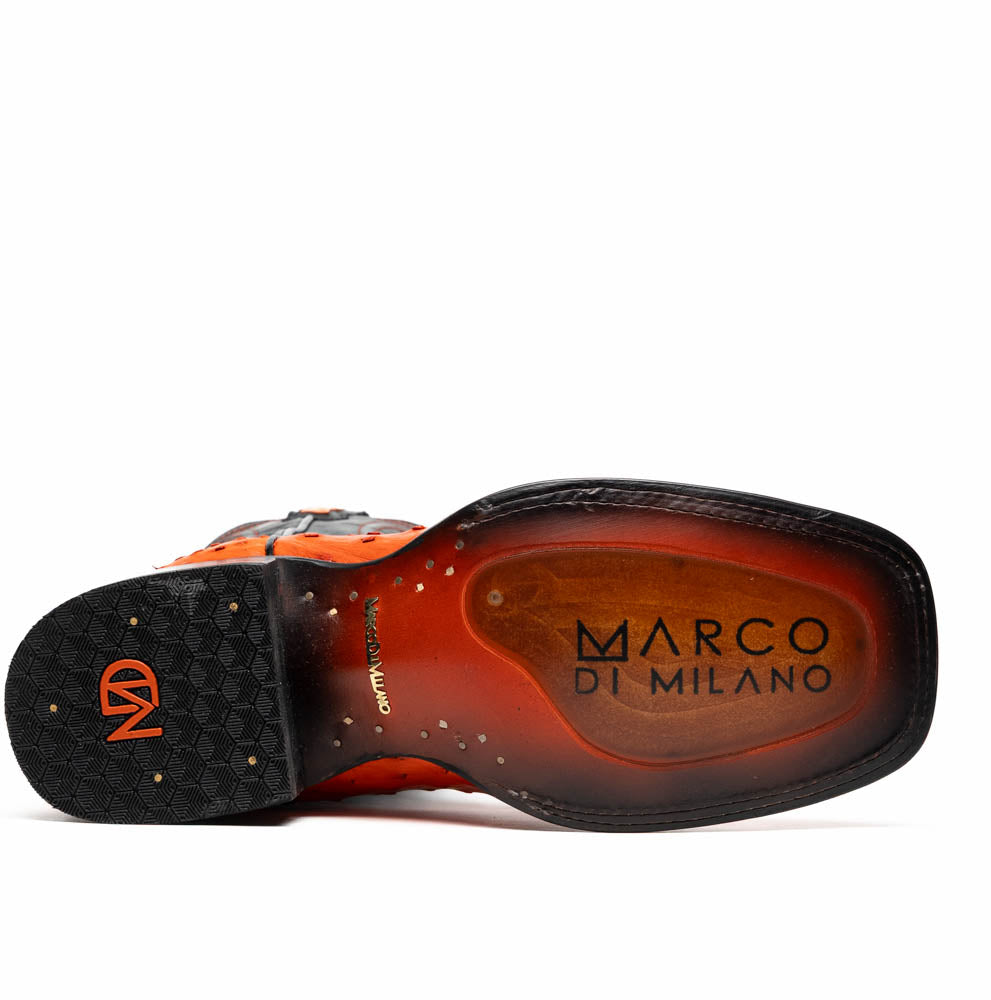 Marco Di Milano Alabama Orange Ostrich Quill Square Toe Cowboy Boots - Image 6
