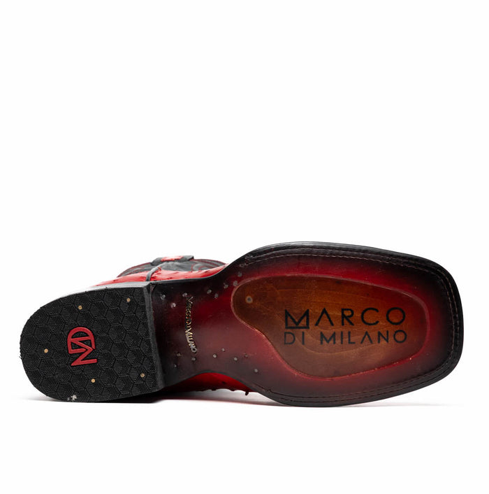 Marco Di Milano Alabama Red Ostrich Quill Square Toe Cowboy Boots - Image 6